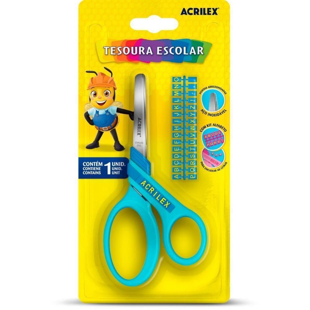 Tesoura Escolar Letras Azul Cx.C/12