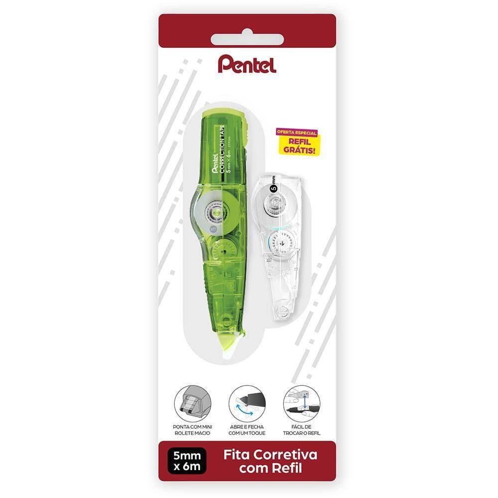 Corretivo em fita Correction Tape Verde +refil 5mmx6m Pentel