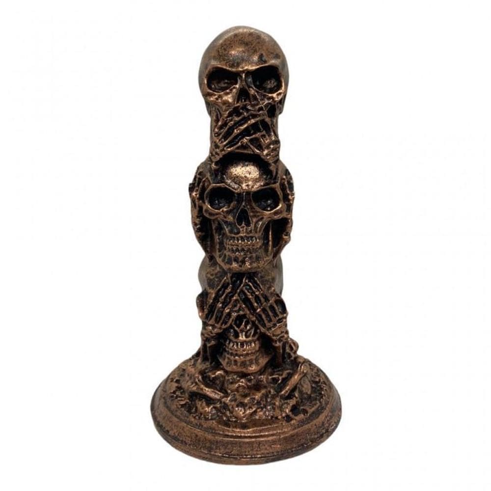 Escultura Toten 3 Crânios Cobreado 12,50 Cm Resina