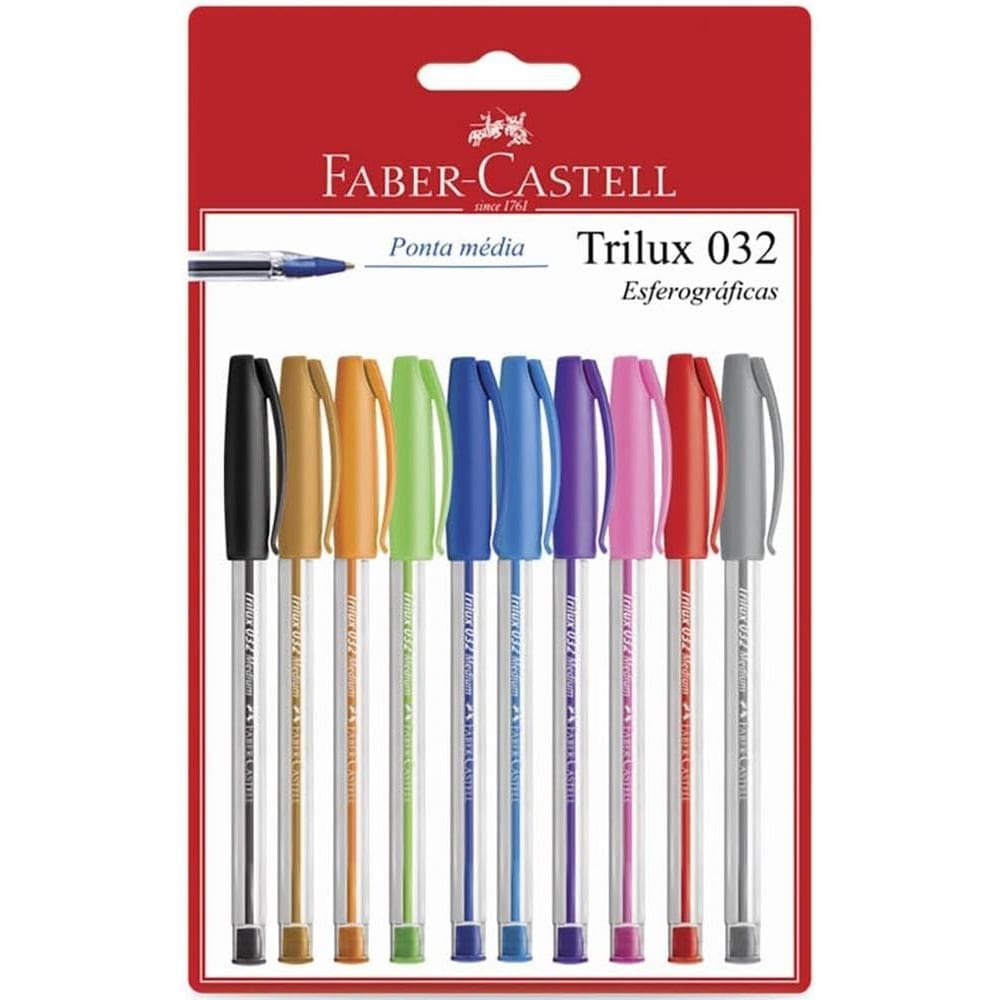 Caneta Esferografica Trilux 10 Cores 1mm Faber Castell