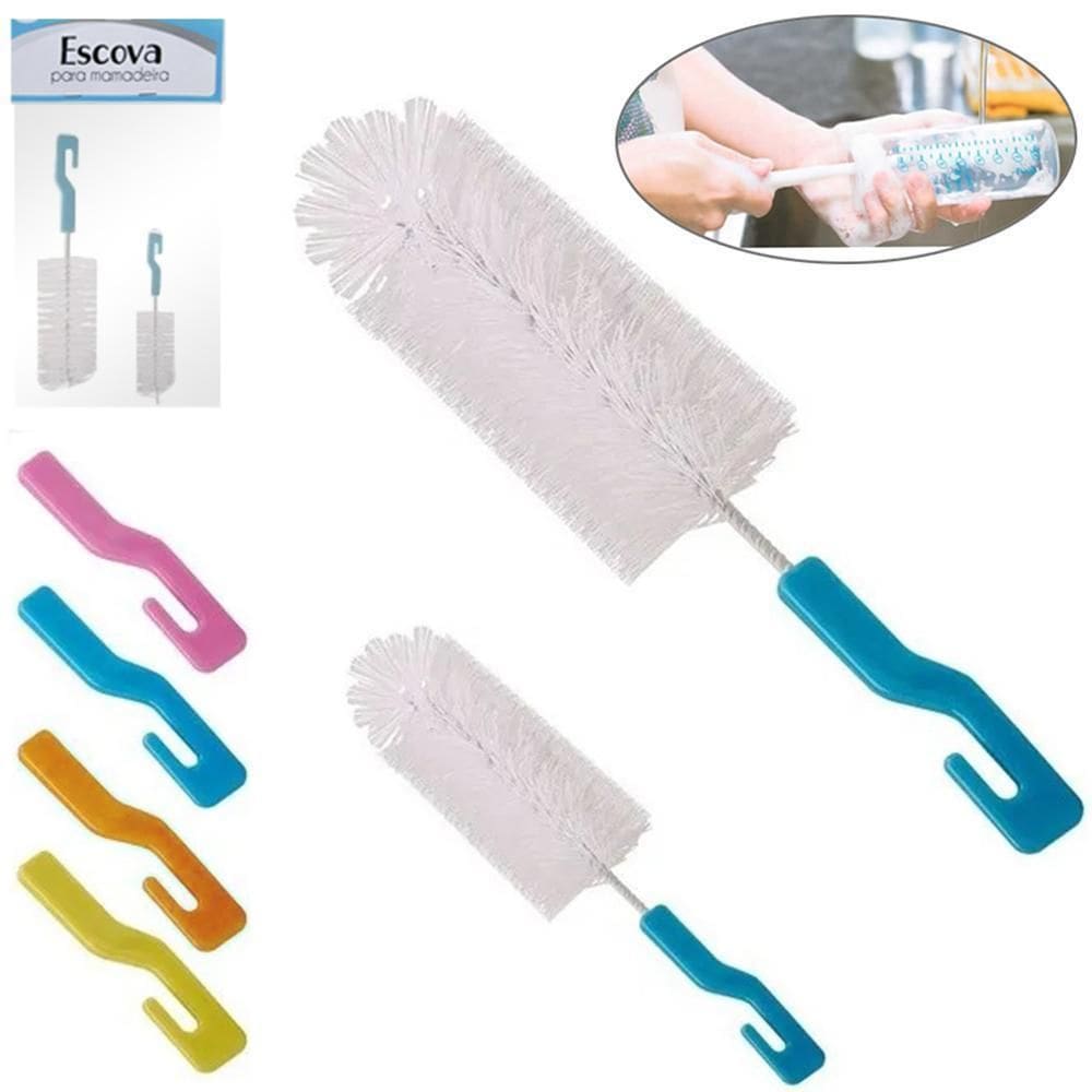 Escova Lava Mamadeira De Nylon Color 2Pçs