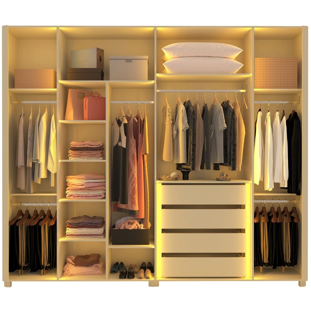 Guarda Roupa Casal 6 Portas Espelho Reflecta E Led Innova Off White - Gelius Móveis