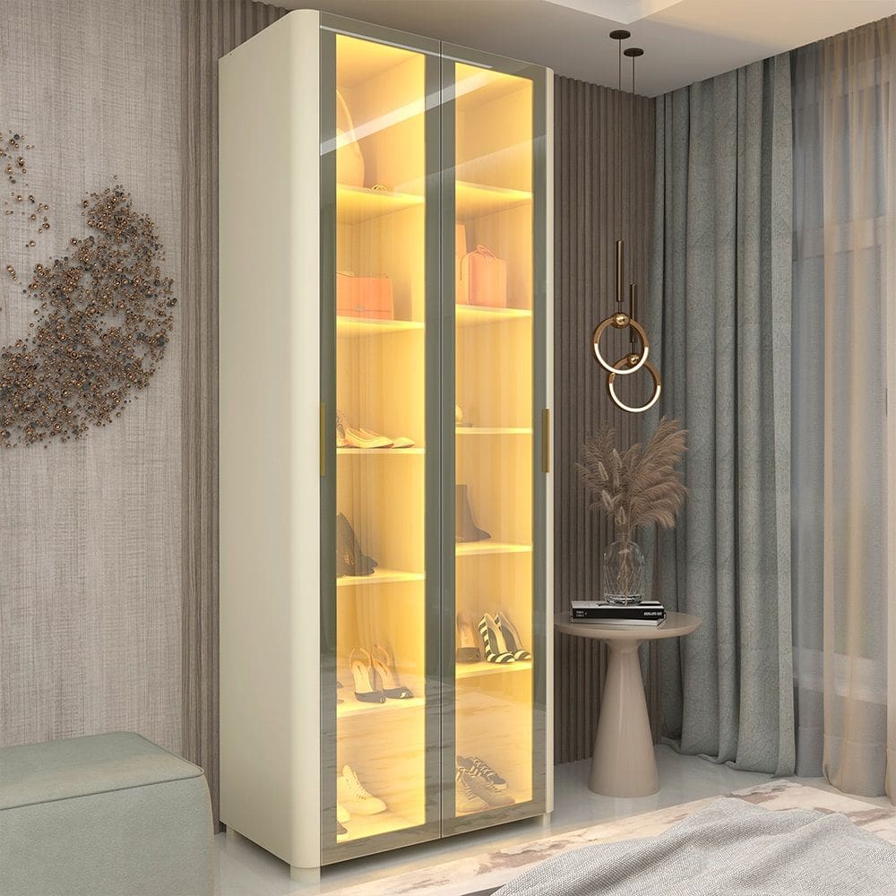 Sapateira Inovva 2 Portas Reflecta Com Pés E Led 100% Mdf Off White - Gelius Móveis