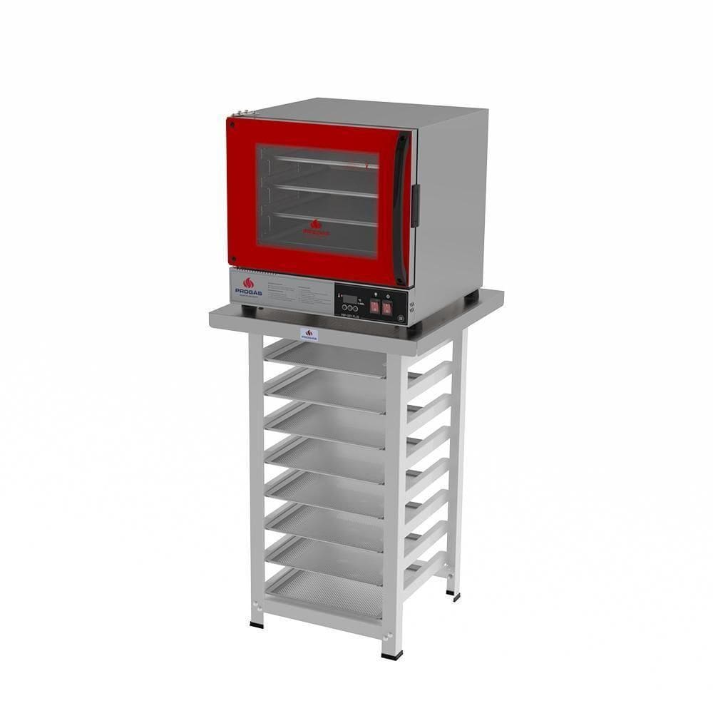 Forno Turbo Prp-004 Plus 110V Vermelho + Bancada Mes-004 Progás + 8 Assadeiras Cimapi 110V