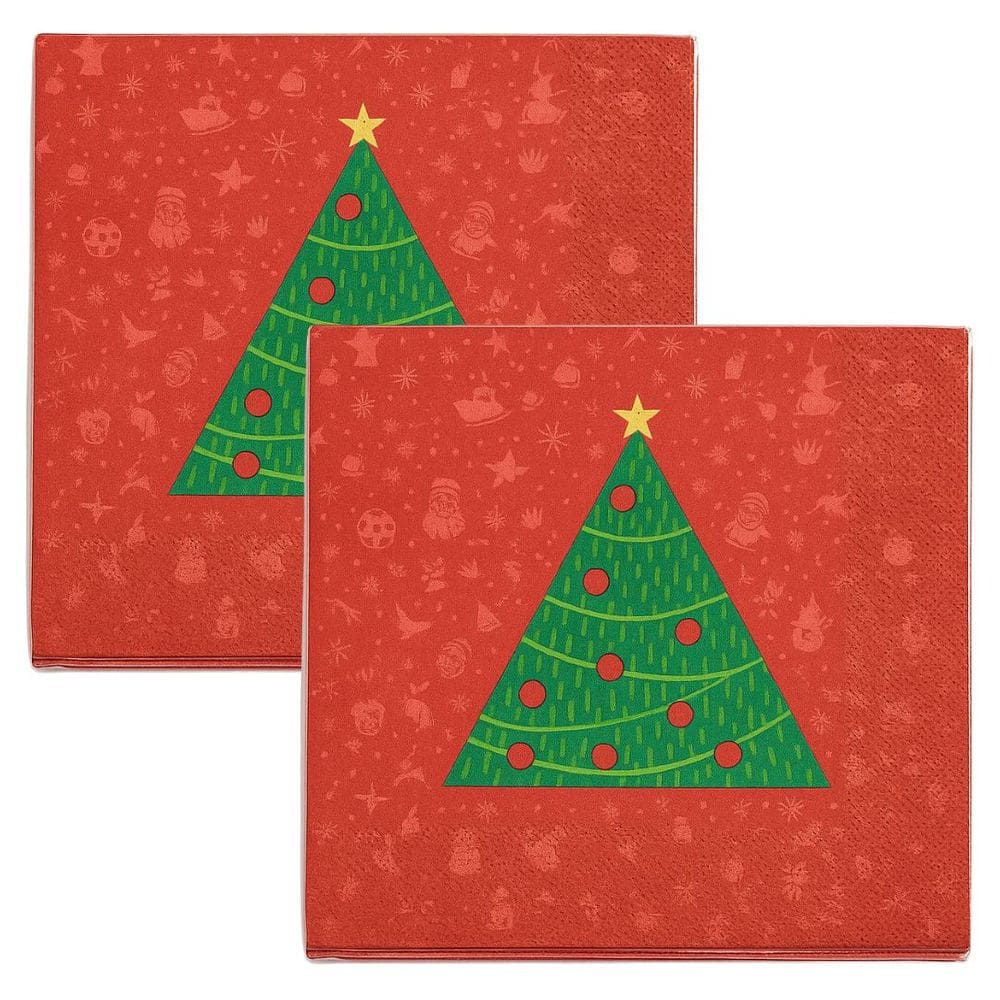 Kit Guardanapo de Natal Estampado Vermelho Pinheiro Verde 33x33cm Folha Dupla Prime 40 Unidades