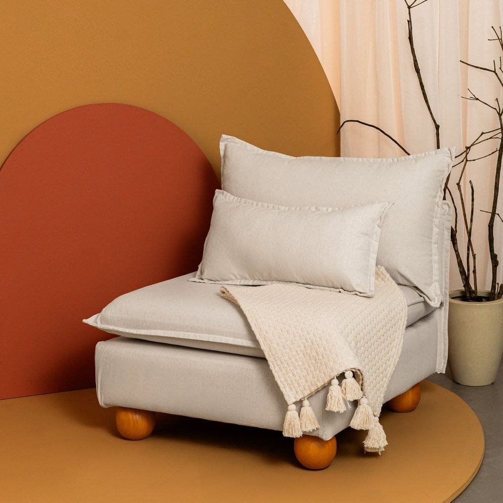 Sofá Modular com Encosto Pé Bolinha Sôma Cabecasa Madeiramadeira Linho Natural