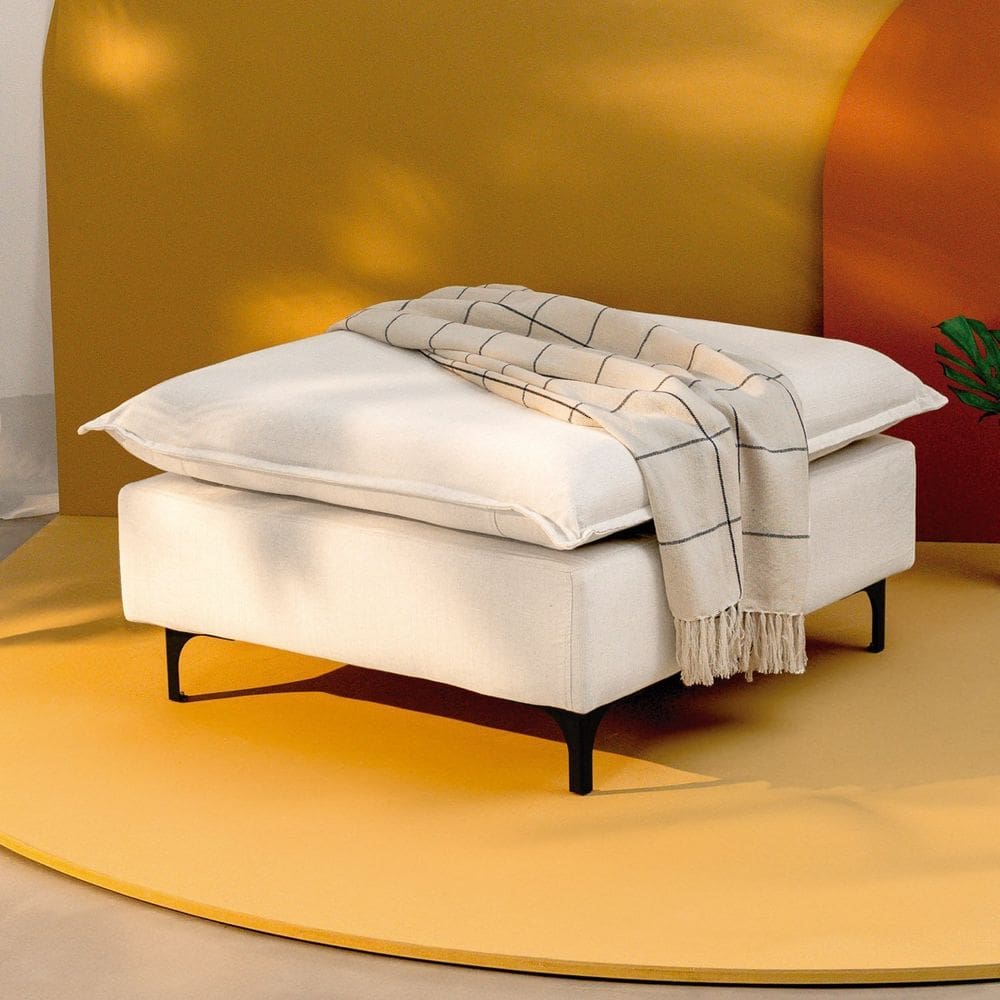 Puff Modular com Pé Metal Sôma Cabecasa Madeiramadeira Linho Natural