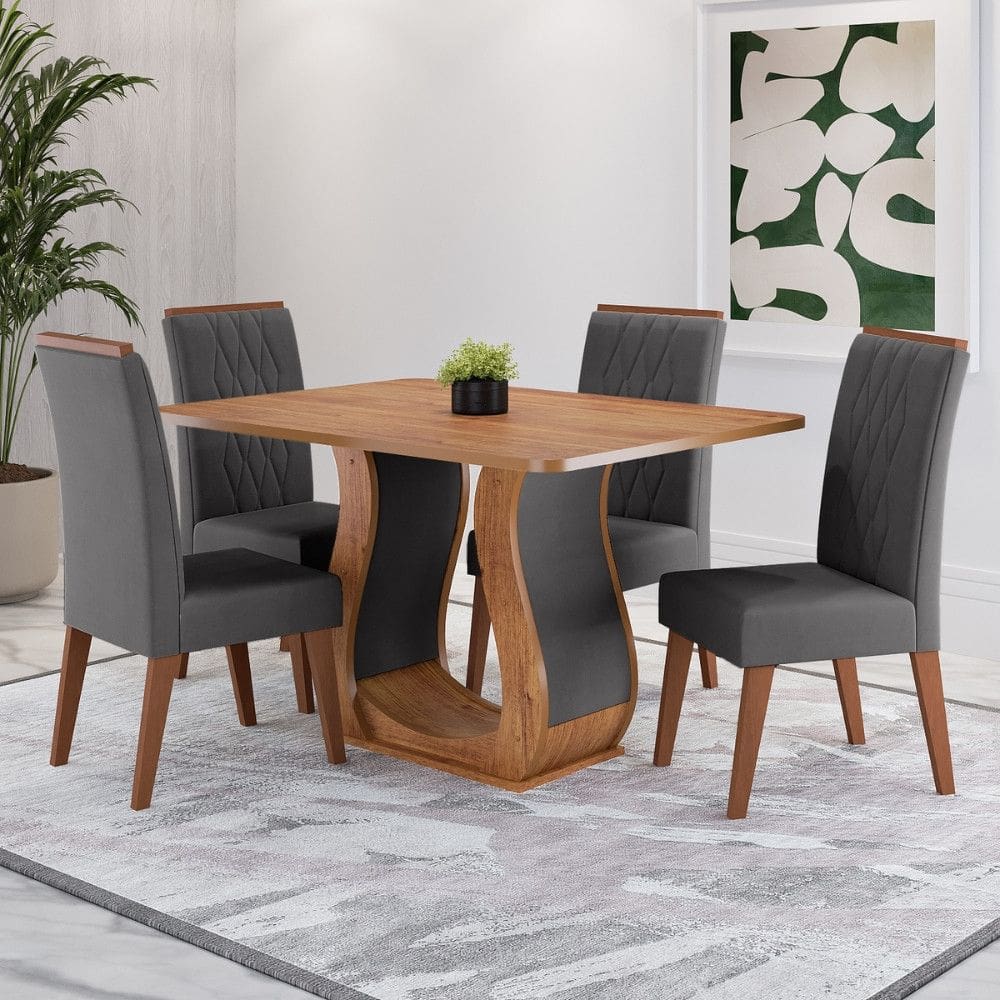 Conjunto Sala de Jantar Mesa 120cm Cabernet  e 4 Cadeiras Cristal Viero