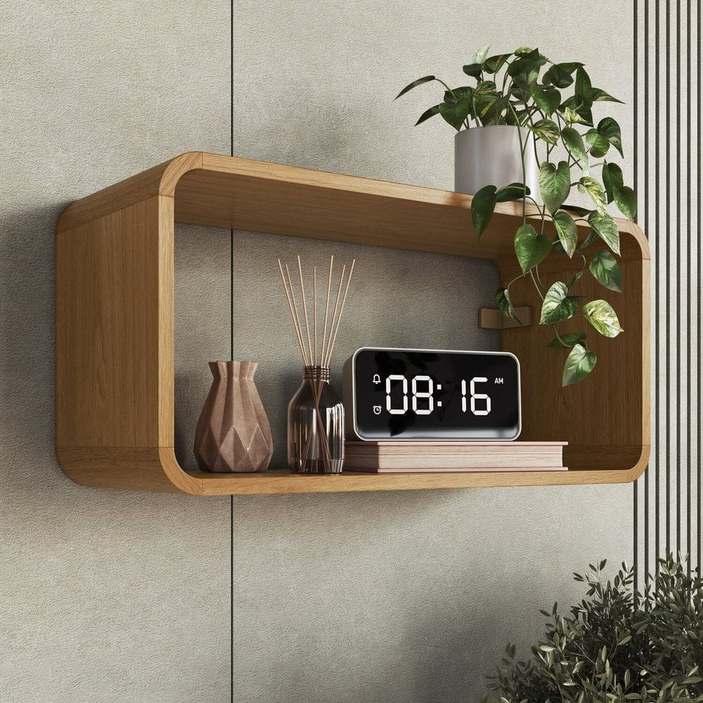 Nicho Duplo para Quarto 62,5x30cm Curve Carvalho Xingu