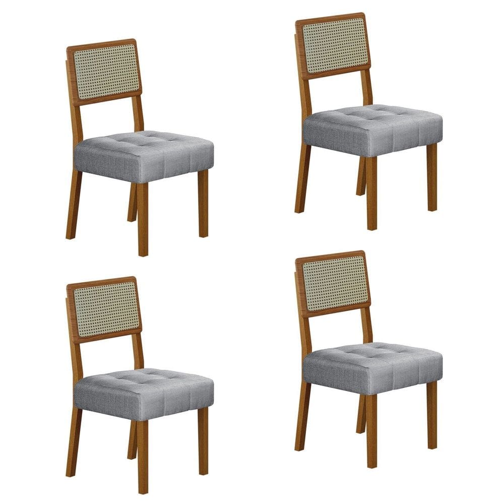 Conjunto 4 Cadeiras para Sala de Jantar Pés em Madeira Maciça Liz Prata