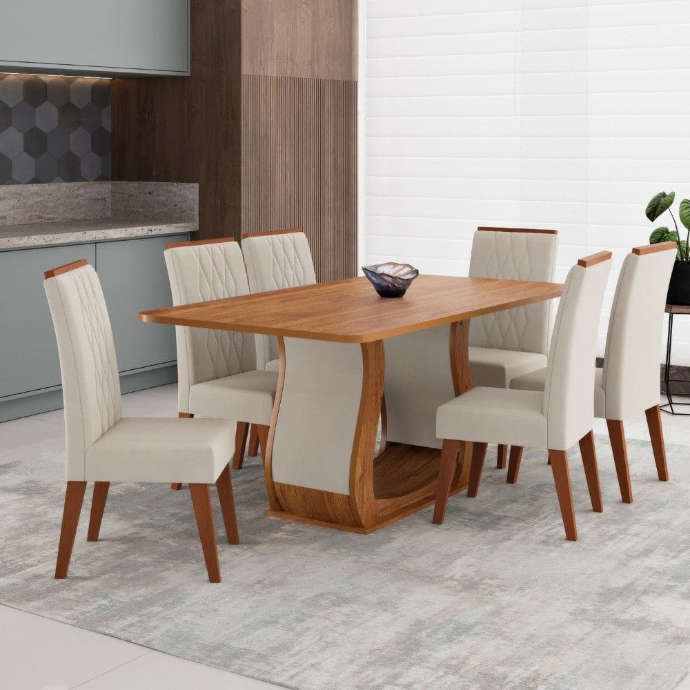 Conjunto Sala de Jantar Mesa 160cm Cabernet e 6 Cadeiras Cristal Viero