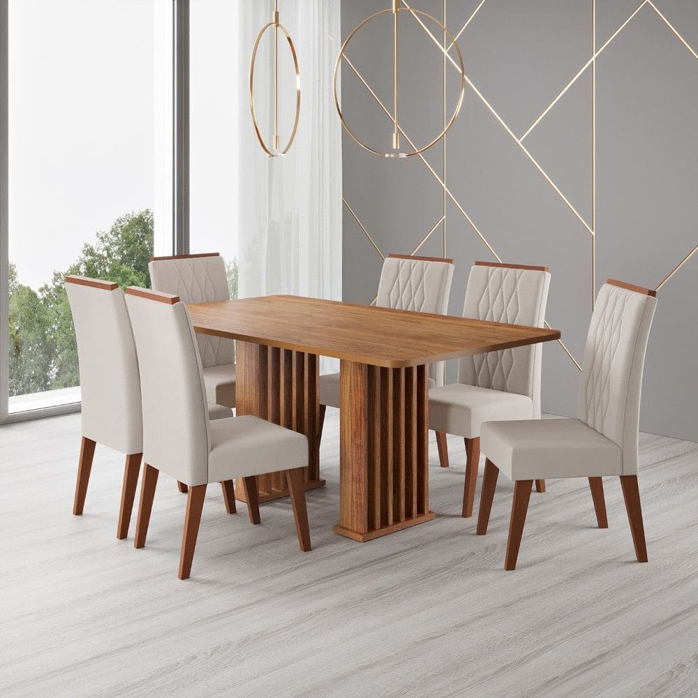 Conjunto Sala de Jantar Mesa 160cm Franc e 6 Cadeiras Cristal Viero