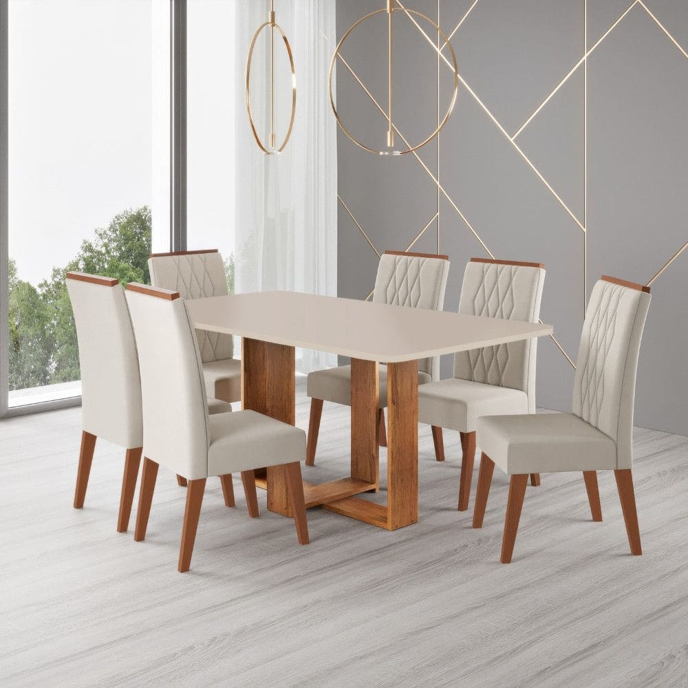 Conjunto Sala de Jantar Mesa 160cm Moscato e 6 Cadeiras Cristal Viero