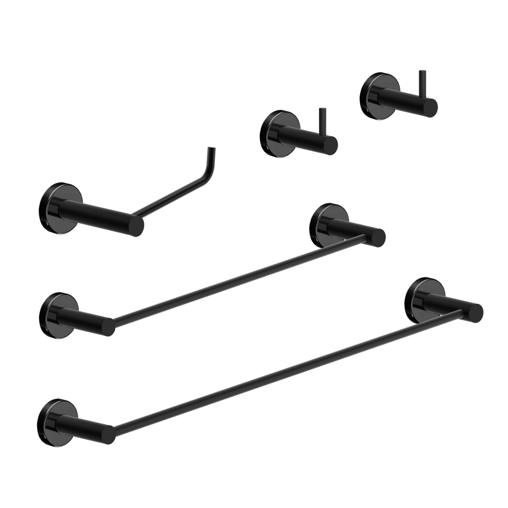 Kit De Acessórios Para Banheiro Preto 5 Peças Grego Metal 2070at
