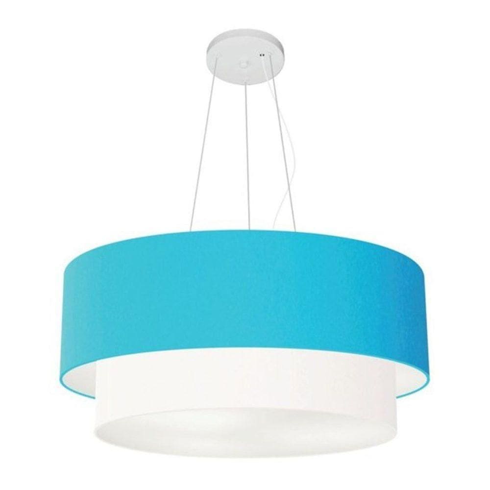 Lustre Pendente Duplo Cilíndrico Vivare Md-4371 Cúpula Em Tecido 80x70cm - Bivolt Azul-turquesa-branco 127/220v