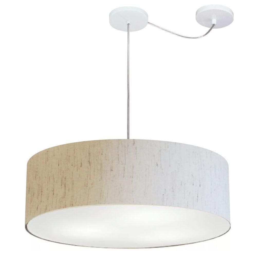 Lustre Pendente Cilíndrico Com Desvio Md-4262 Cúpula Em Tecido 55x15cm Linho Bege - Bivolt