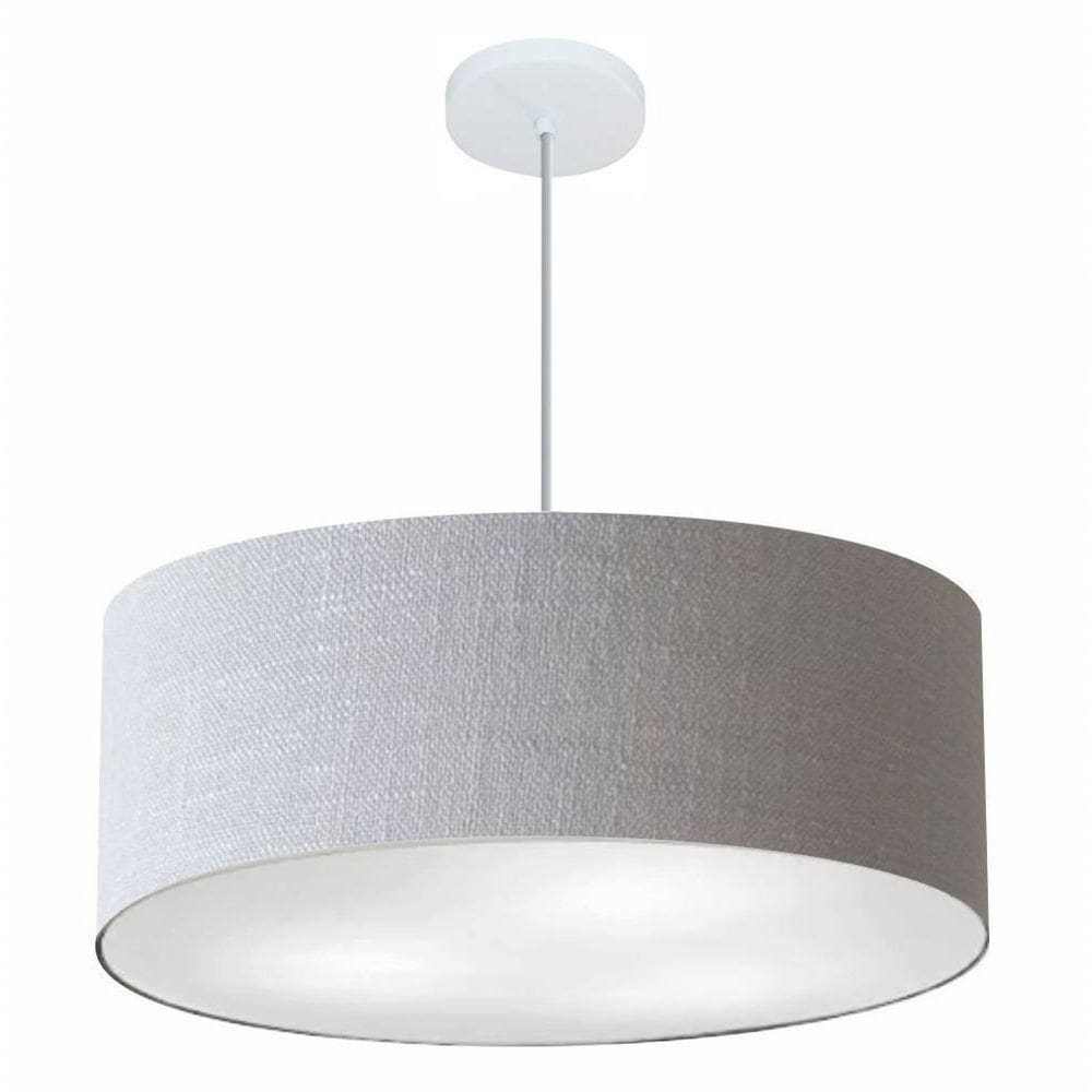 Lustre Pendente Cilíndrico Md-4079 Cúpula Em Tecido 60x21cm Rustico Cinza - Bivolt