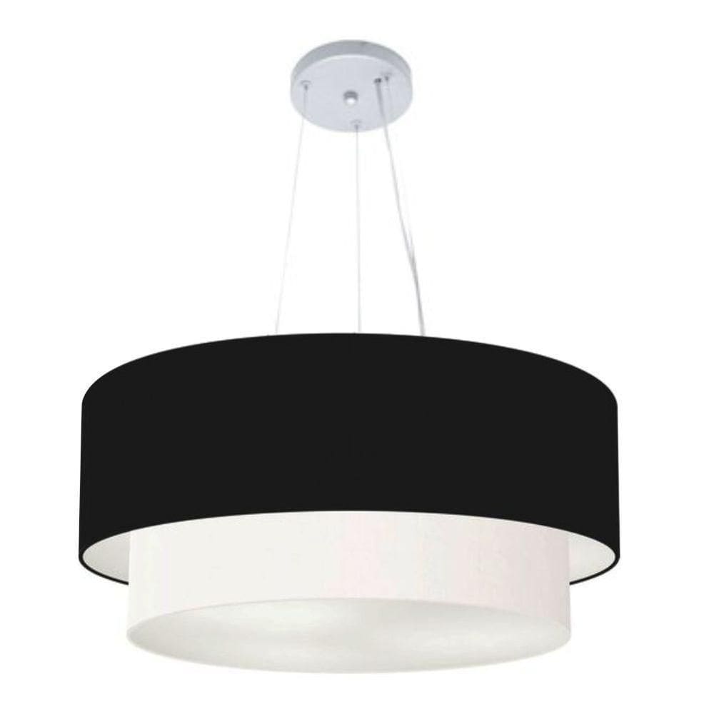 Lustre Pendente Duplo Cilíndrico Vivare Md-4073 Cúpula Em Tecido 80x60cm - Bivolt Preto-branco 127/220v