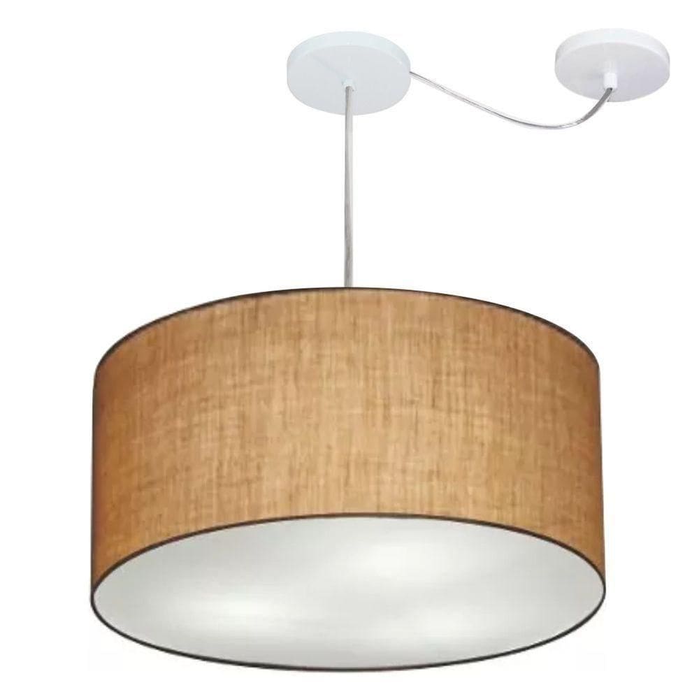 Lustre Pendente Cilíndrico Com Desvio Md-4261 Cúpula Em Tecido 50x30cm Palha - Bivolt