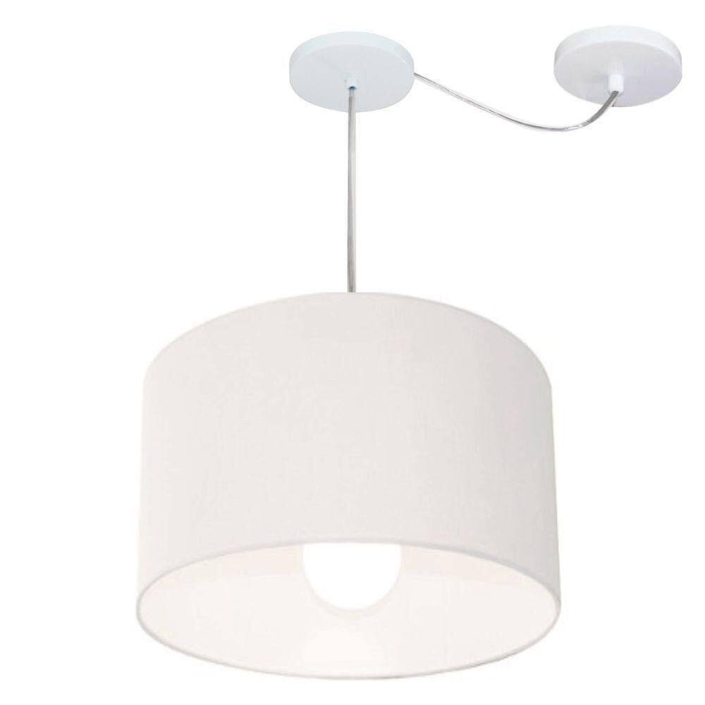 Lustre Pendente Cilíndrico Com Desvio Md-4226 Cúpula Em Tecido 40x25cm Branco - Bivolt