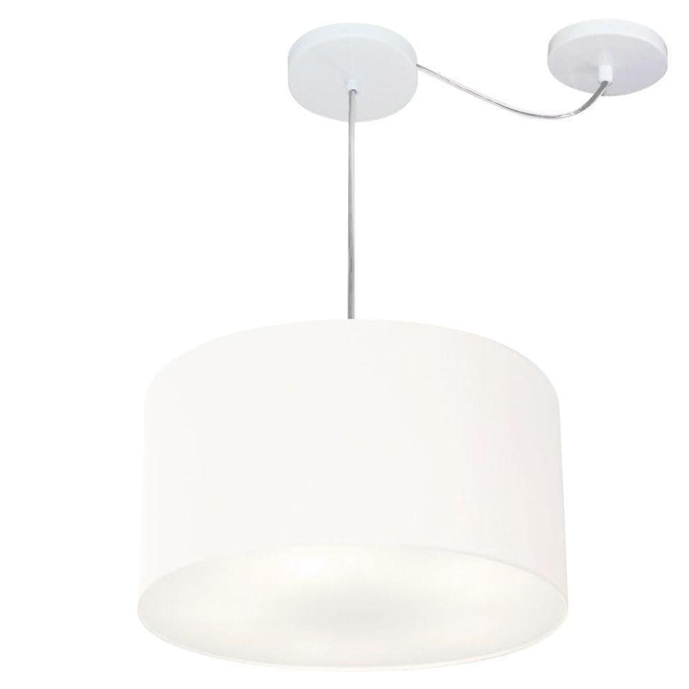 Lustre Pendente Cilíndrico Com Desvio De Centro Md-4256 Cúpula Em Tecido 40x21cm Branco - Bivolt
