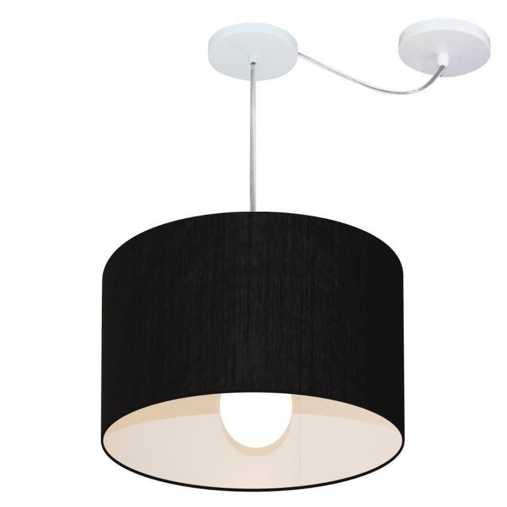 Lustre Pendente Cilíndrico Com Desvio Md-4226 Cúpula Em Tecido 40x25cm Preto - Bivolt