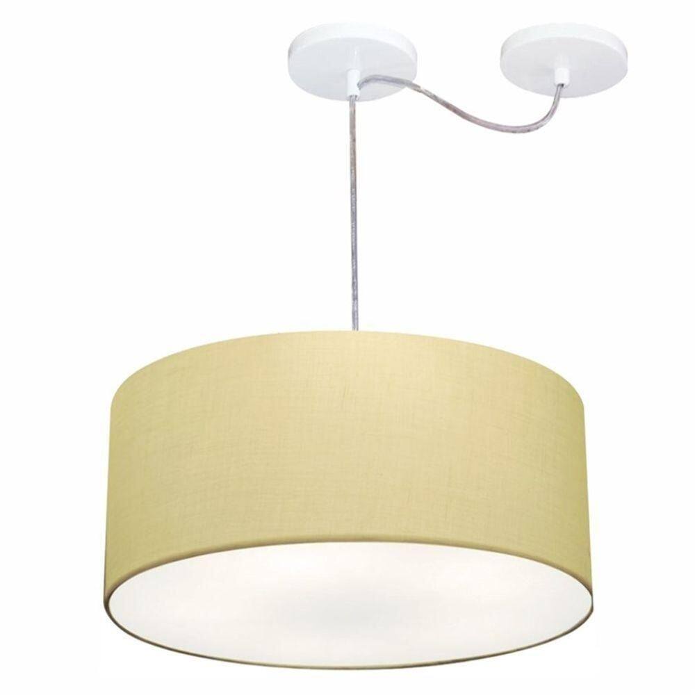 Lustre Pendente Cilíndrico Com Desvio De Centro Md-4147 Cúpula 50x25cm Algodão Crú - Bivolt
