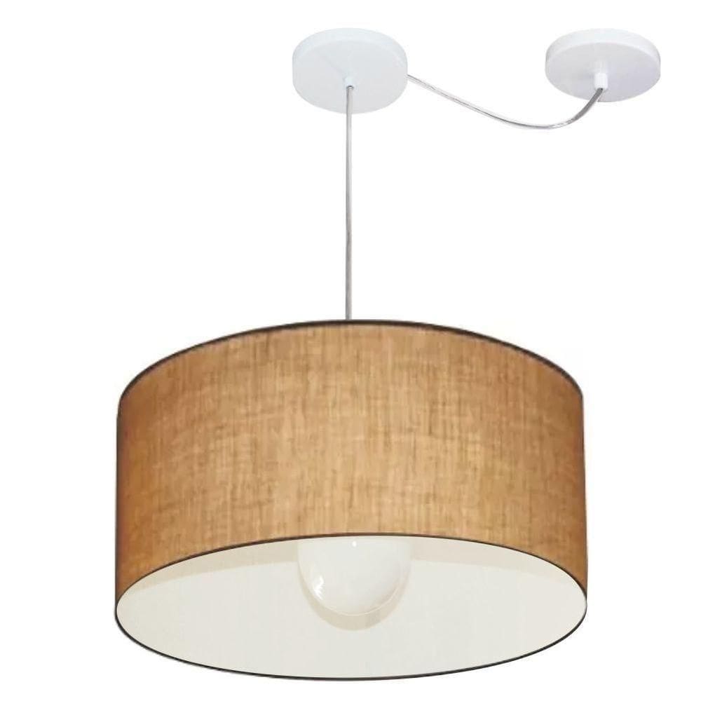 Lustre Pendente Cilíndrico Com Desvio Md-4228 Cúpula Em Tecido 45x25cm Palha - Bivolt
