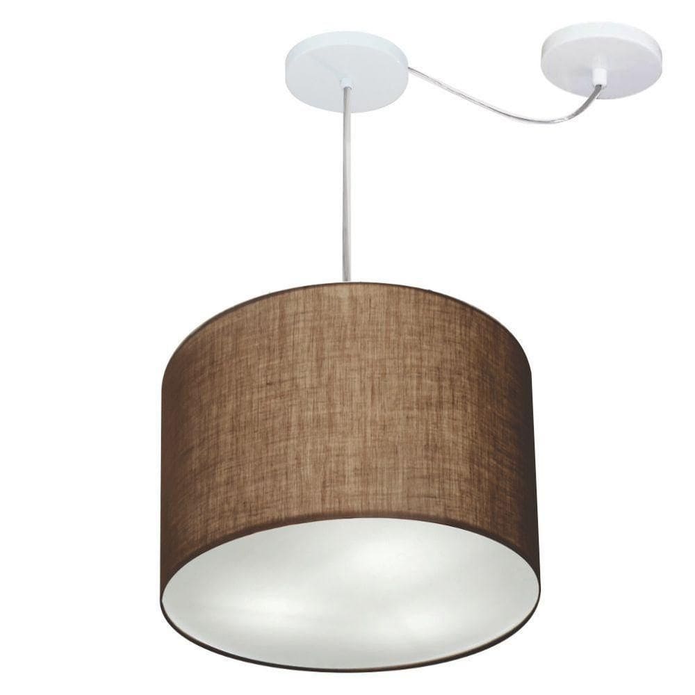 Lustre Pendente Cilíndrico Com Desvio Md-4258 Cúpula Em Tecido 40x30cm Café - Bivolt