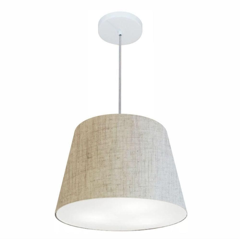 Lustre Pendente Cone Vivare Md-4246 Cúpula Em Tecido 30/40x30cm - Bivolt Rustico-bege 127/220v