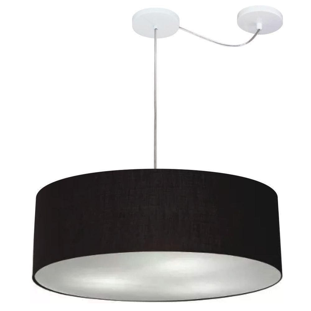Lustre Pendente Cilíndrico Com Desvio De Centro Md-4259 Cúpula Em Tecido 50x15cm Preto - Bivolt