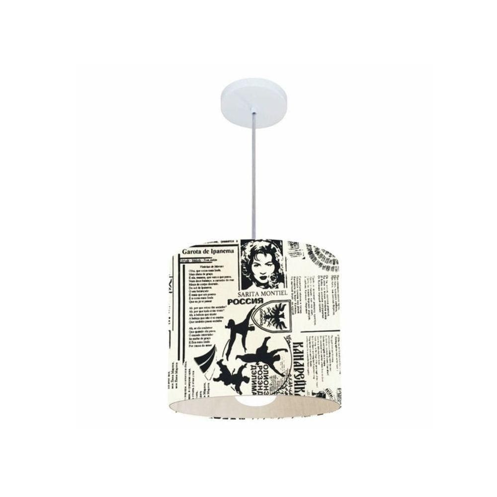 Lustre Pendente Cilíndrico Md-4054 Cúpula Em Tecido 30x21cm Ny-jornal - Bivolt
