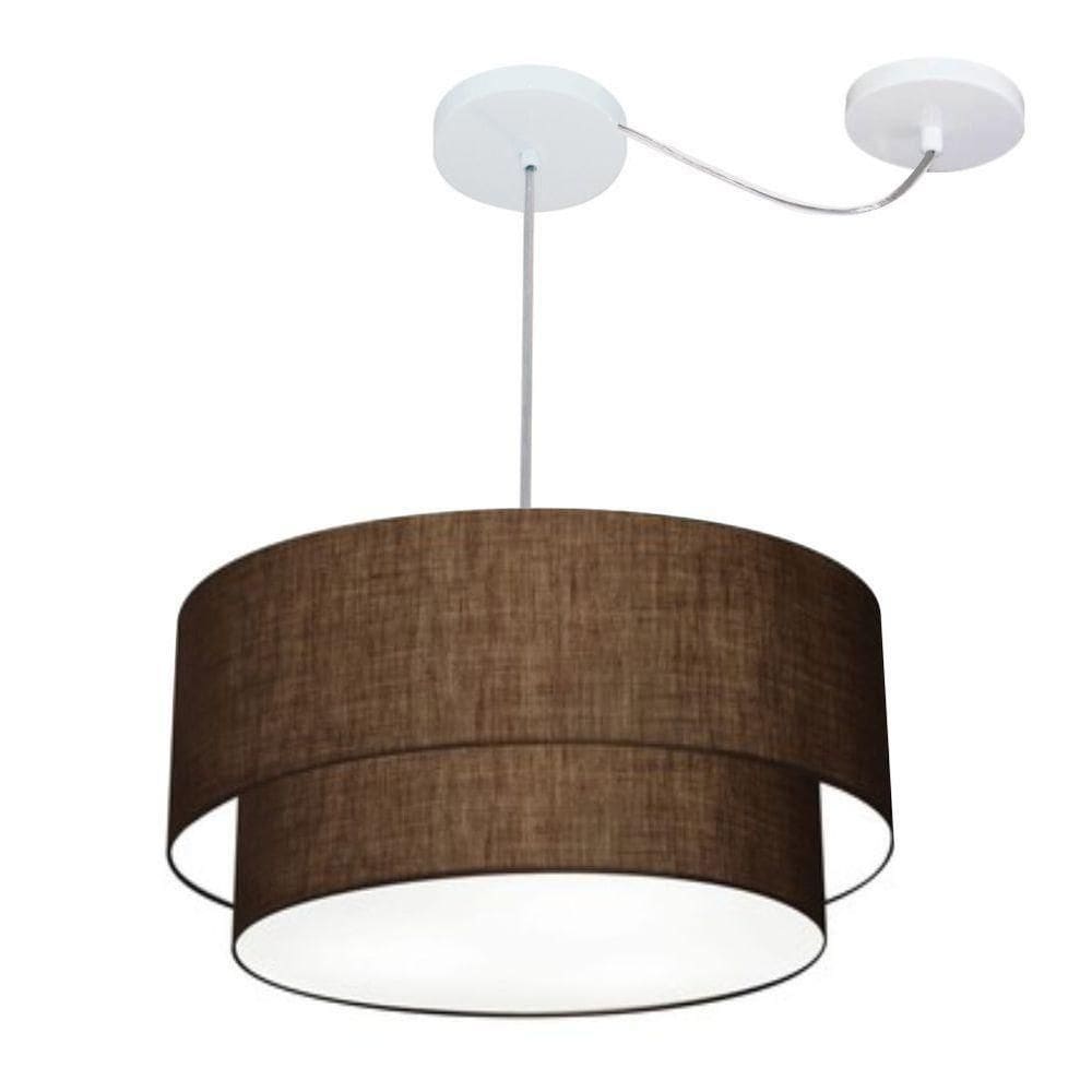 Lustre Pendente Duplo Cilíndrico Com Desvio De Centro Vivare Md-4360 Cúpula Em Tecido 45x40cm - Bivolt Café 127/220v