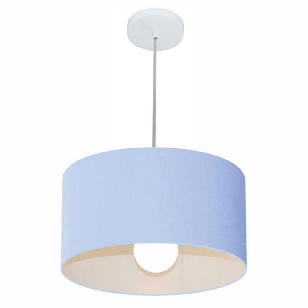 Lustre Pendente Cilíndrico Md-4031 Cúpula Em Tecido 40x21cm Azul Bebê - Bivolt