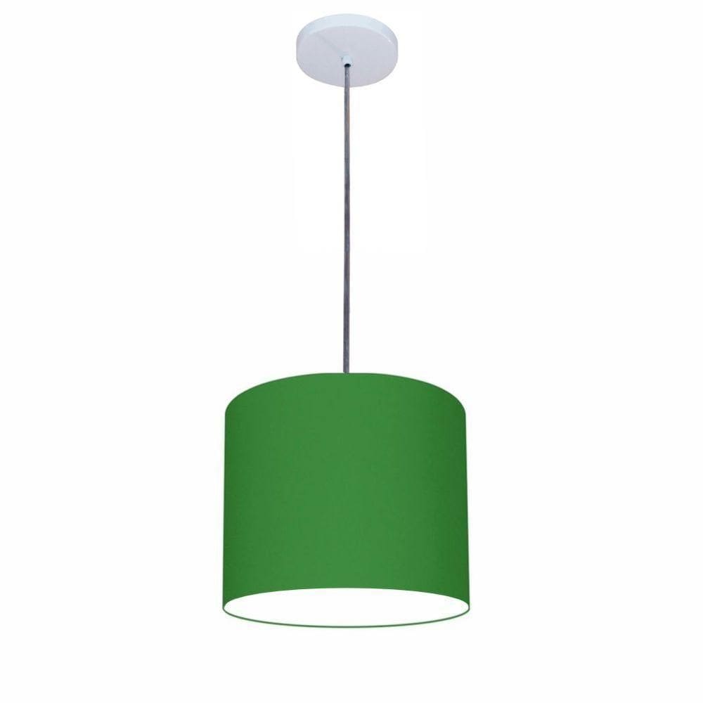 Lustre Luminária Pendente Vivare Free Lux Pe-4107br Cúpula Em Tecido 25x20cm Verde-folha Canopla Branca E Fio Cristal