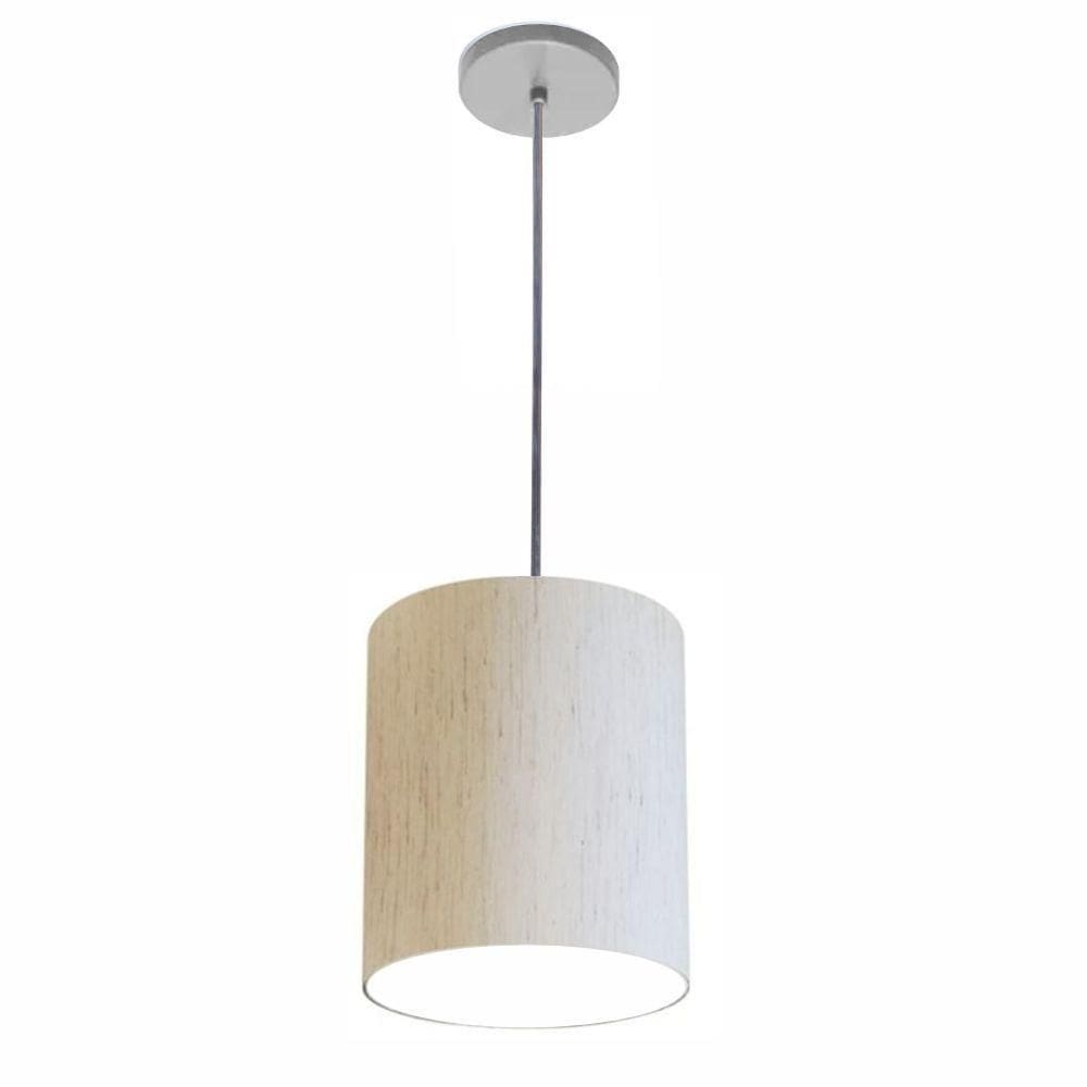 Lustre Luminária Pendente Vivare Free Lux Pe-4102cz Cúpula Em Tecido 13x30cm Linho Bege Canopla Cinza E Fio Cristal