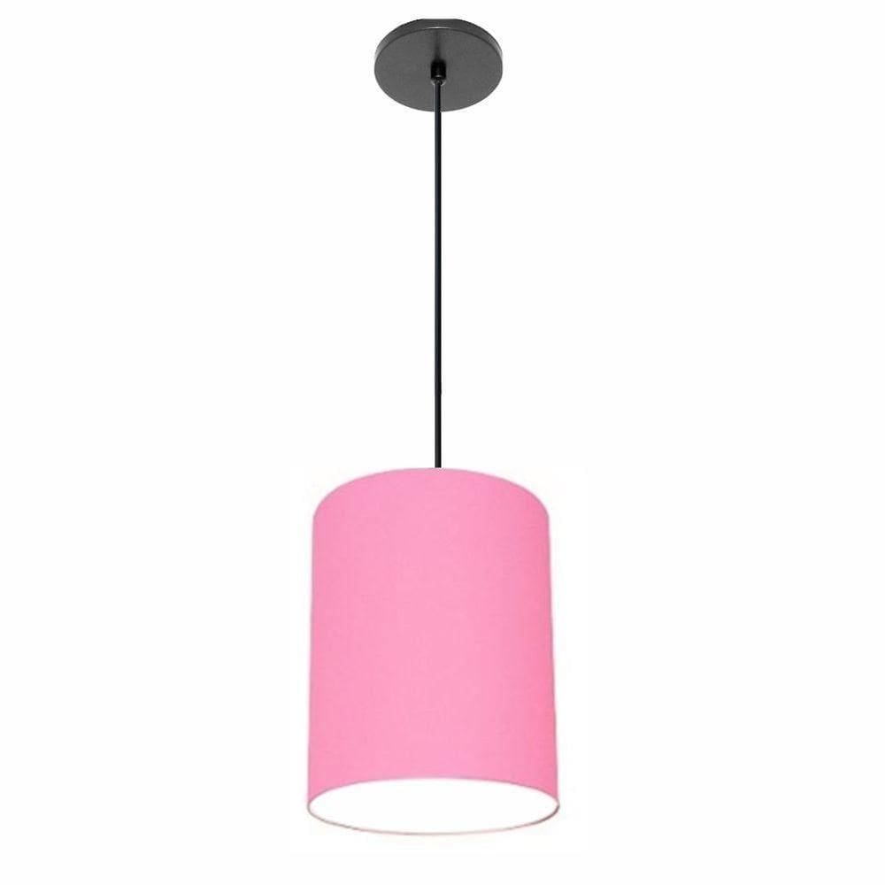 Lustre Luminária Pendente Vivare Free Lux Pe-4103pr Cúpula Em Tecido 15x20cm Rosa-tela Canopla Preta E Fio Preto