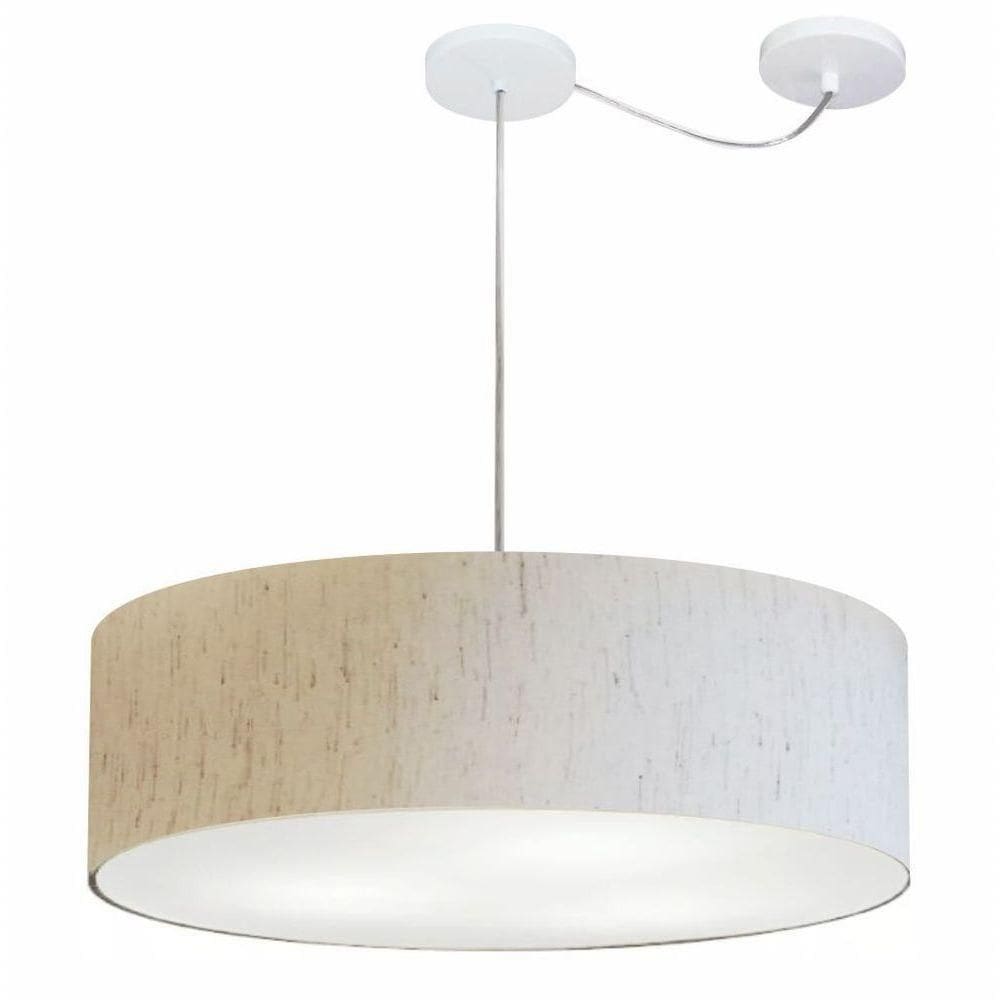 Lustre Pendente Cilíndrico Com Desvio Md-4265 Cúpula Em Tecido 60x15cm Linho Bege - Bivolt