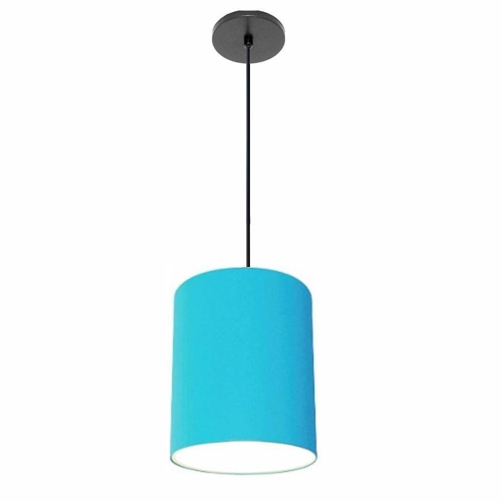 Lustre Luminária Pendente Vivare Free Lux Pe-4103pr Cúpula Em Tecido 15x20cm Azul-turquesa Canopla Preta E Fio Preto