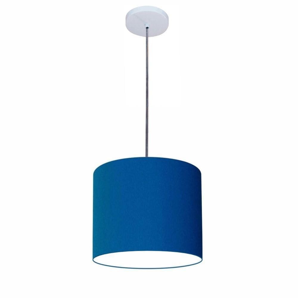 Lustre Luminária Pendente Vivare Free Lux Pe-4107br Cúpula Em Tecido 25x20cm Azul-marinho Canopla Branca E Fio Cristal