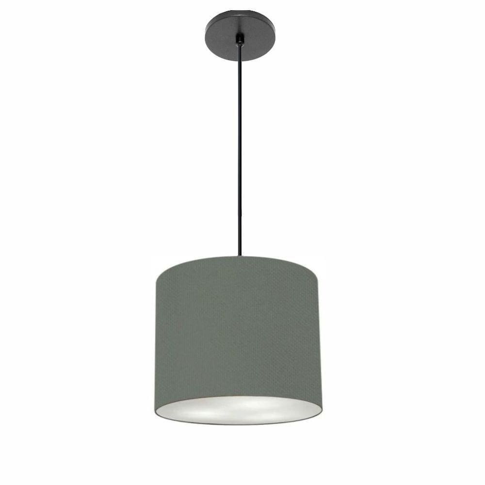 Lustre Luminária Pendente Vivare Free Lux Pe-4105pr Cúpula Em Tecido 20x22cm Cinza-escuro Canopla Preta E Fio Preto