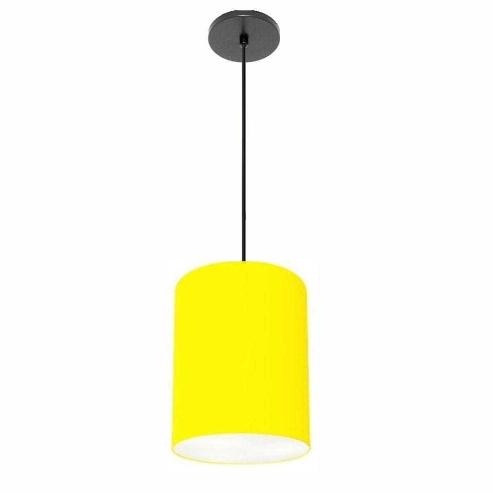 Lustre Luminária Pendente Vivare Free Lux Pe-4104pr Cúpula Em Tecido 15x25cm Amarelo Canopla Preta E Fio Preto