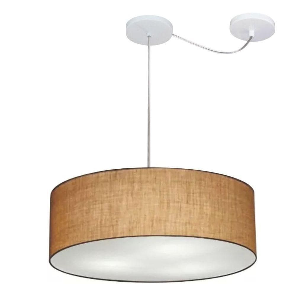 Lustre Pendente Cilíndrico Com Desvio Md-4222 Cúpula Em Tecido 45x15cm Palha - Bivolt