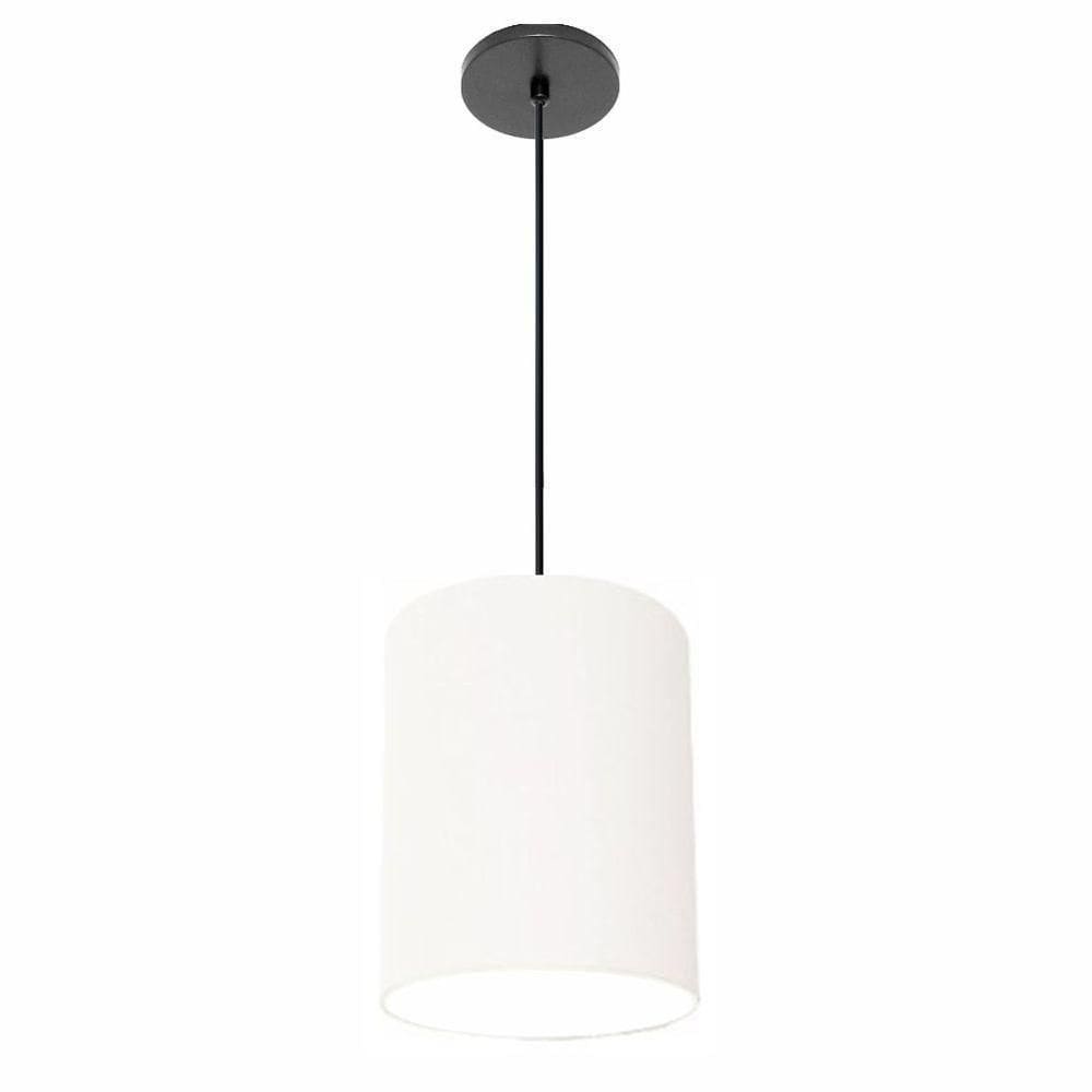 Lustre Luminária Pendente Vivare Free Lux Pe-4103pr Cúpula Em Tecido 15x20cm Branca Canopla Preta E Fio Preto