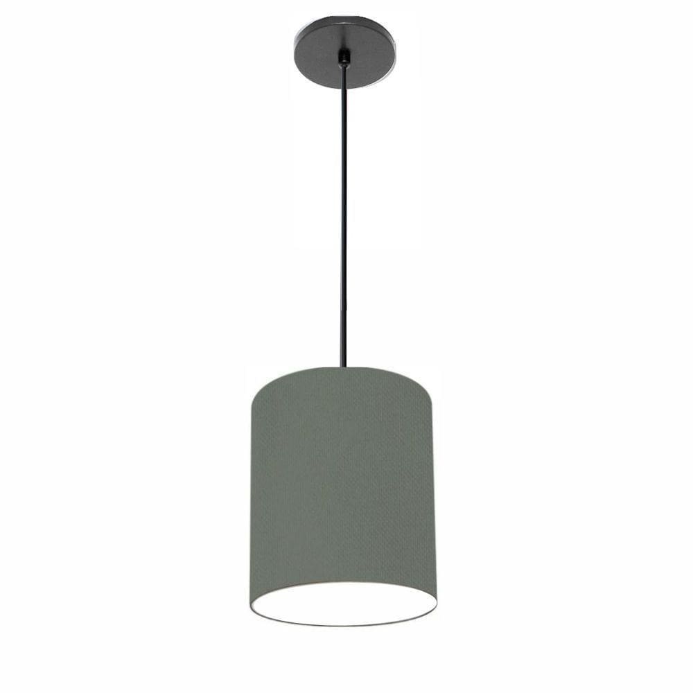 Lustre Luminária Pendente Vivare Free Lux Pe-4103pr Cúpula Em Tecido 15x20cm Cinza-escuro Canopla Preta E Fio Preto