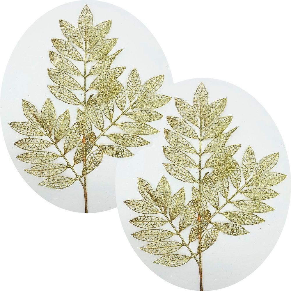 Plantas Folhas Decoração Natal Gliter Dourado 75cm Kit 6pçs