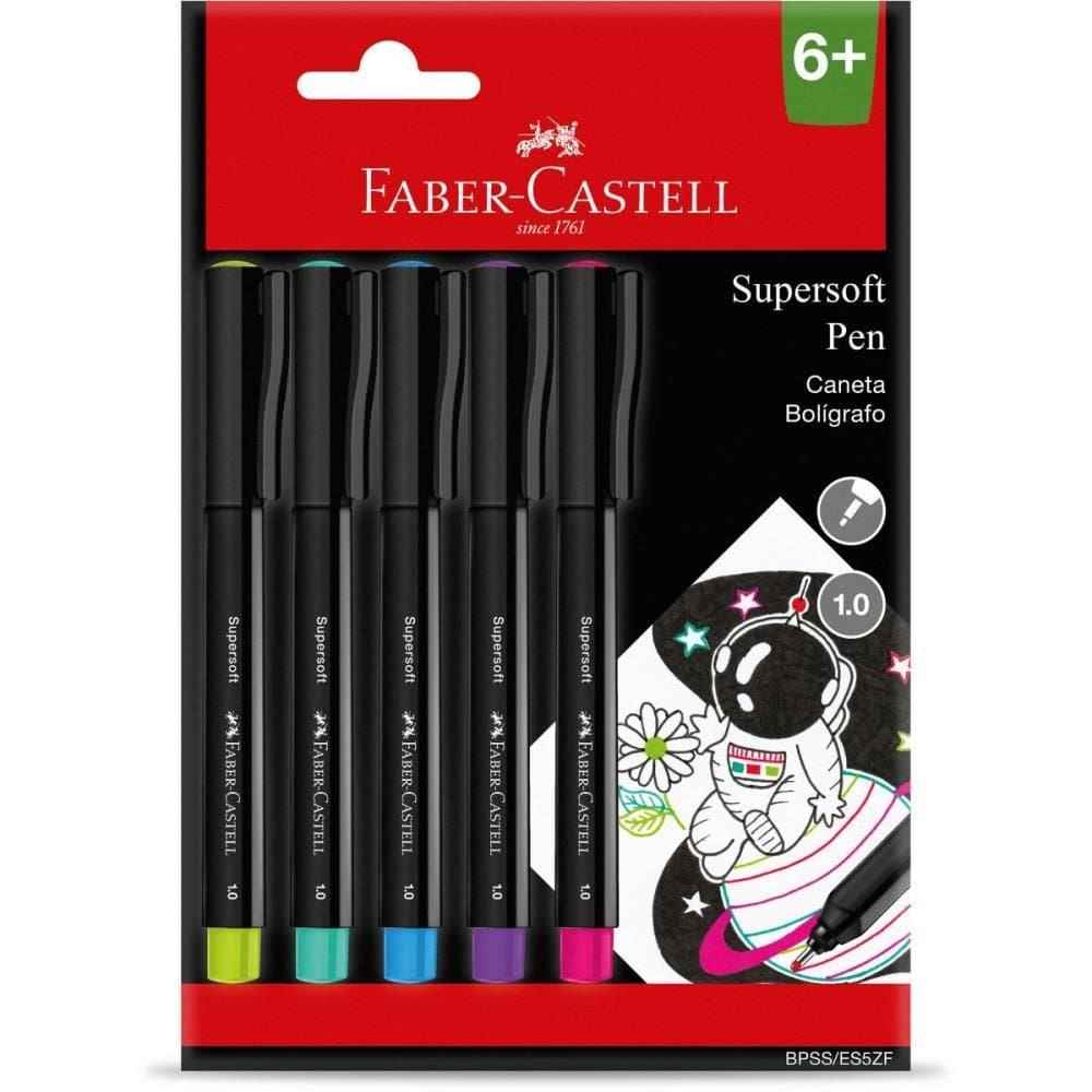 Caneta Com Ponta Porosa Supersoft Pen 1.0mm C/5 Cores