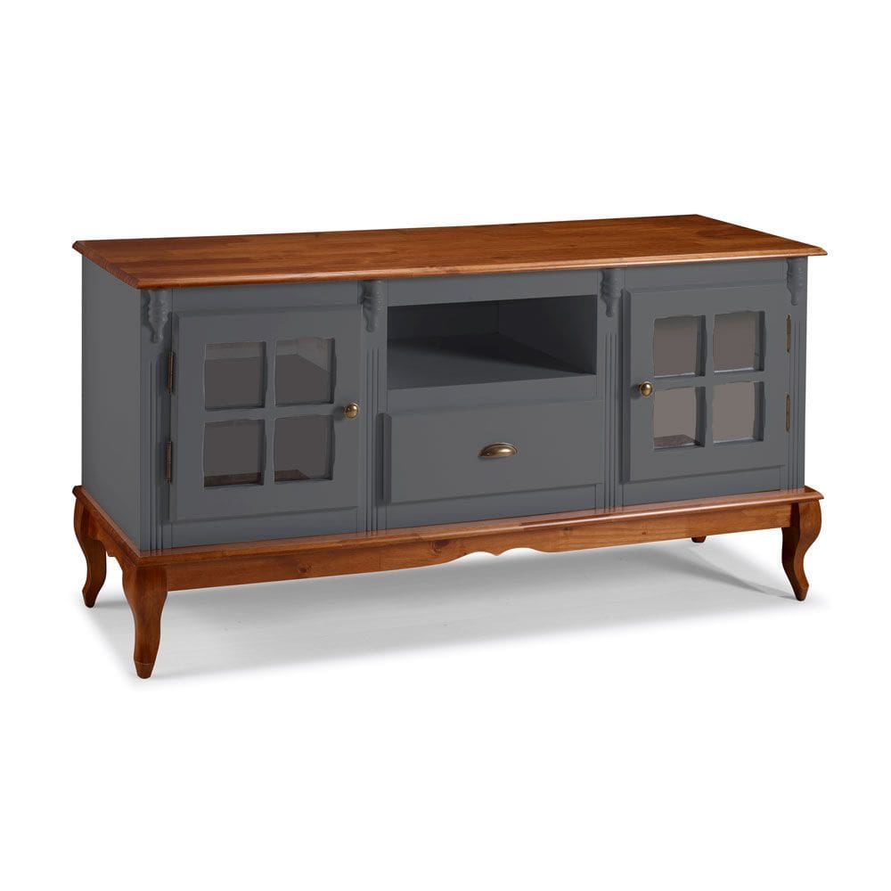 Rack para Sala com Pés Luis XV 2 Portas 1 Gaveta e Nicho 60811 Hannover Linz Móveis - Cinza/Imbuia Glazer