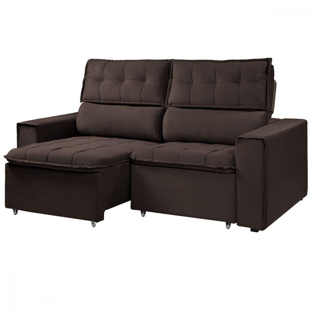 Sofá Para Sala Reclinável Cancún 200cm Veludo Chocolate Chocolate