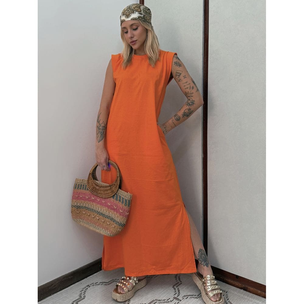 Vestido Longo Muscle Tee em Algodão com Bolso Aveloz Laranja